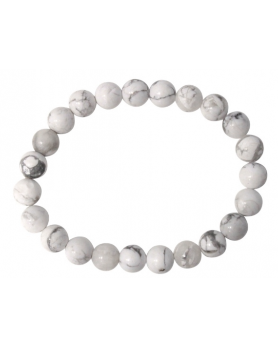 Bracelet Howlite Blanche Perles rondes 8 mm Bracelet Howlite Blanche Perles rondes 8 mm