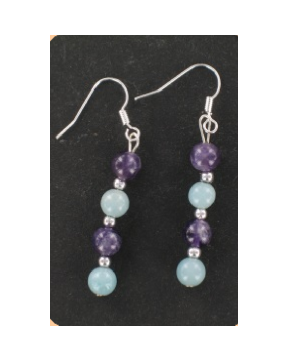 Boucles d'oreilles amazonite améthyste Boucles d'oreilles amazonite améthyste