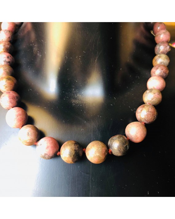 Collier Rhodonite Perles 12mm Collier Rhodonite Perles 12mm