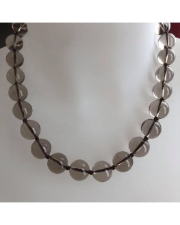 Collier Cristal fumé  perles 14mm