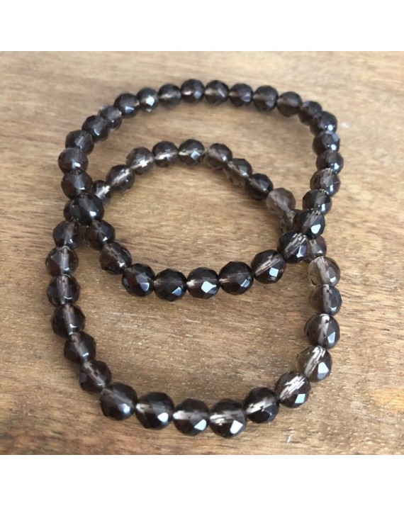 Bracelet cristal fumé perles facettées de 6mm Bracelet cristal fumé perles facettées de 6mm