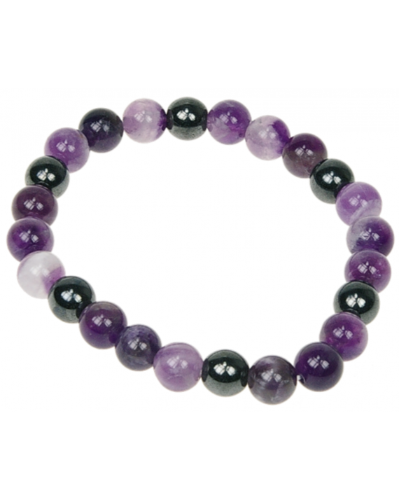 Bracelet Améthyste et Hématite Perles rondes 8 mm Bracelet Améthyste et Hématite Perles rondes 8 mm