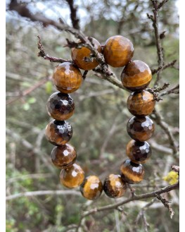 Bracelet Oeil de Tigre - Facettes 14mm Bracelet Oeil de Tigre - Facettes 14mm