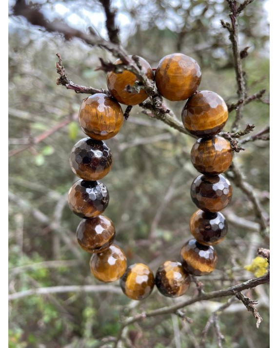 Bracelet Oeil de Tigre - Facettes 14mm Bracelet Oeil de Tigre - Facettes 14mm