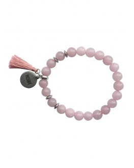 Bracelet Quartz Rose Perles rondes 8 mm Pompon Breloque