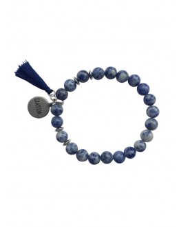 Bracelet Sodalite Perles rondes 8 mm Pompon Breloque