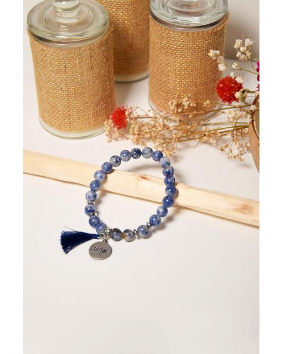 Bracelet Sodalite Perles rondes 8 mm Pompon Breloque