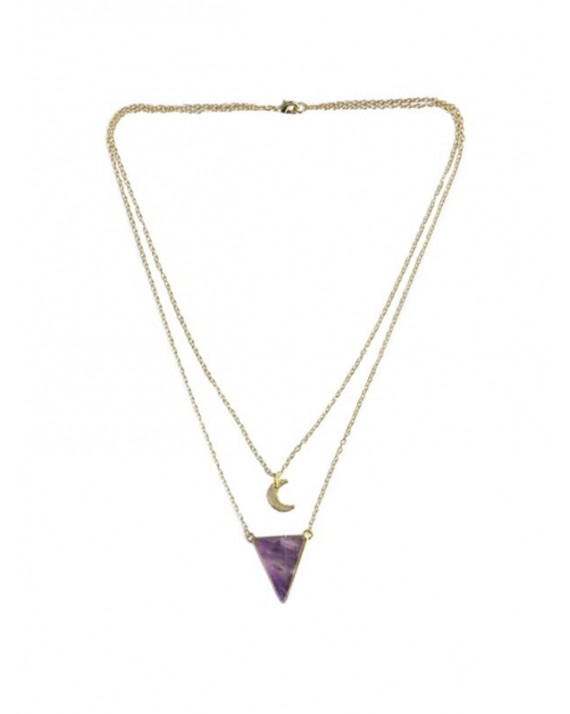 Améthyste - Collier Triangle et Lune Chaîne dorée