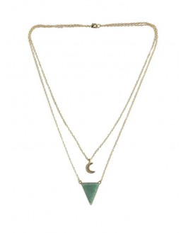 Aventurine Verte - Collier Triangle et Lune Chaîne dorée