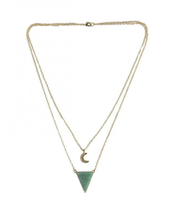 Aventurine Verte - Collier Triangle et Lune Chaîne dorée Aventurine Verte - Collier Triangle et Lune Chaîne dorée