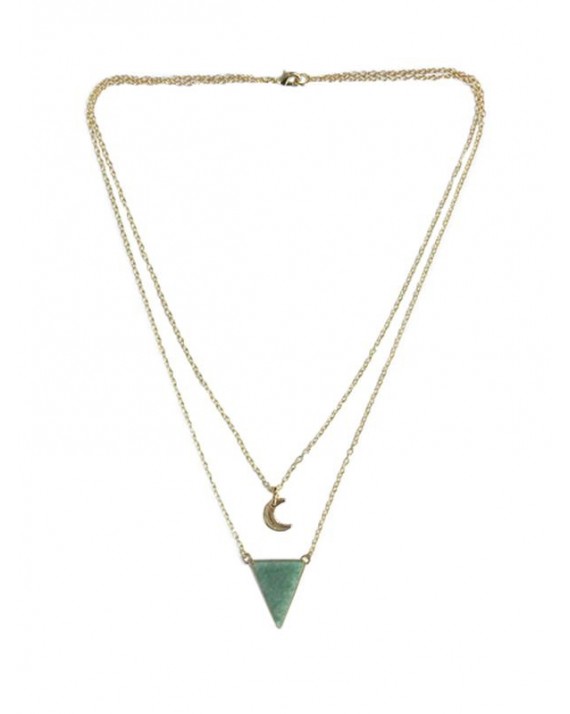 Aventurine Verte - Collier Triangle et Lune Chaîne dorée