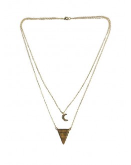 Collier Oeil de Tigre Triangle et Lune Chaîne dorée