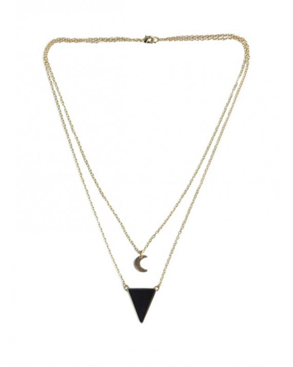 Collier Onyx Noir Triangle et Lune Chaîne dorée Collier Onyx Noir Triangle et Lune Chaîne dorée