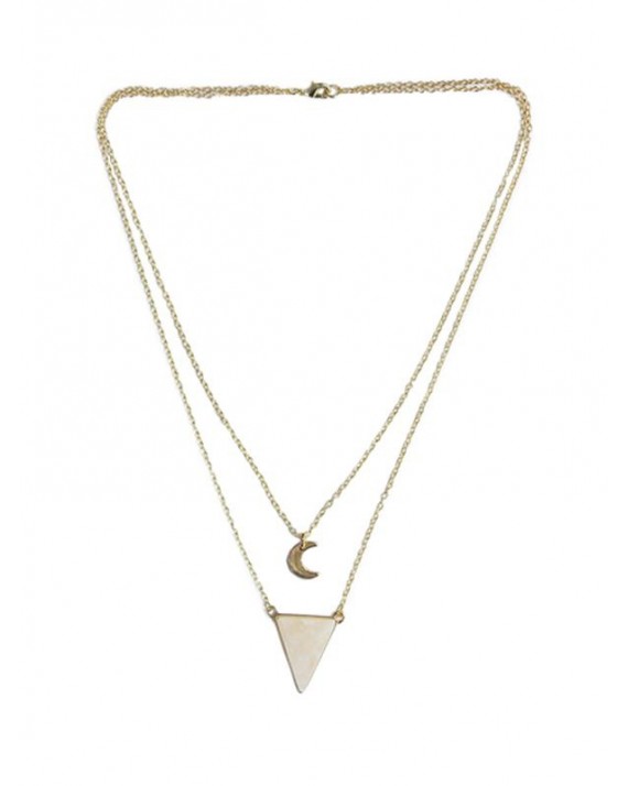 Quartz Rose - Collier Triangle et Lune Chaîne dorée Quartz Rose - Collier Triangle et Lune Chaîne dorée