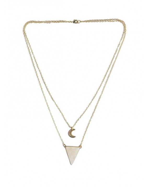 Quartz Rose - Collier Triangle et Lune Chaîne dorée