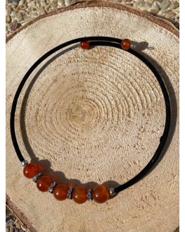 COLLIER CORNALINE ET STRASS RAS DE COU NOIR COLLIER CORNALINE ET STRASS RAS DE COU NOIR