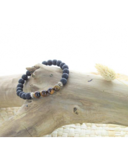 Bracelet Homme Oeil de Tigre & Pierre de lave Bracelet Homme Oeil de Tigre & Pierre de lave