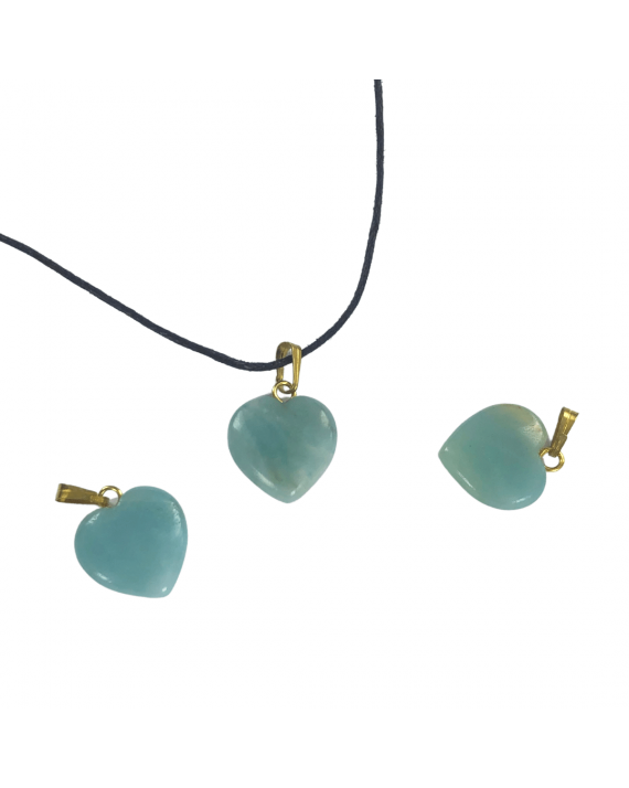 Collier Pendentif Cœur En Amazonite - Chaîne Dorée - Pierre Naturelle - Neuf (Emballé Par Le Vendeur)