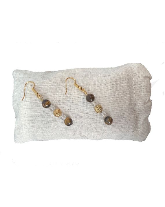 Boucles d'oreilles en oeil de tigre et cristal de roche Boucles d'oreilles en oeil de tigre et cristal de roche
