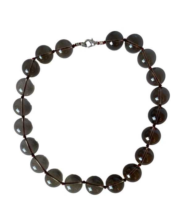 Collier Cristal fumé perles 14mm Collier Cristal fumé perles 14mm