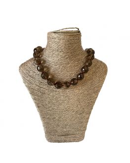 Collier Cristal fumé facetté Perles 12mm Collier Cristal fumé facetté Perles 12mm