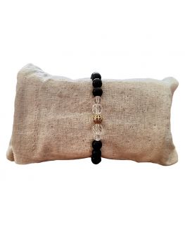 Tourmaline noire - Bracelet cristal de roche et perles dorées