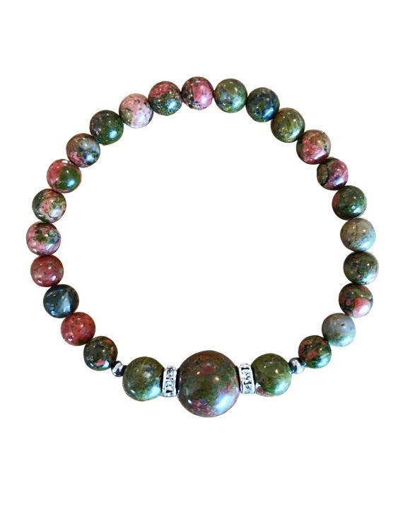 Unakite - Bracelet - Cristal doré ou argenté