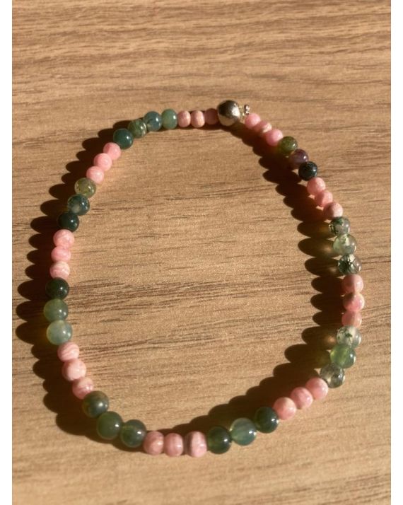 bracelet sur mesure rhodochrosite et agate mousse 20cm bracelet sur mesure rhodochrosite et agate mousse 20cm