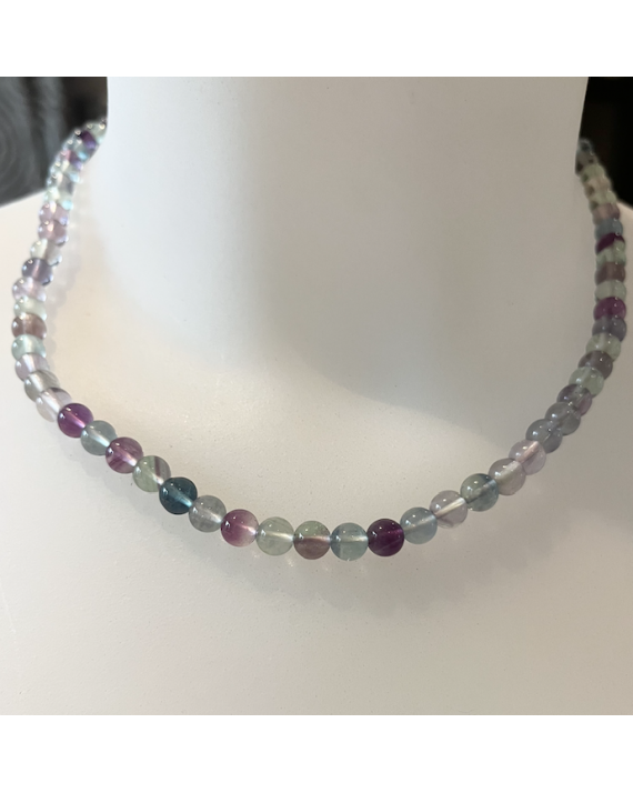 Collier Fluorine ou Fluorite perles 8mm 45cm ajustable