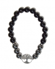 Bracelet Perles rondes 8 mm Hématite et Onyx Arbre de Vie