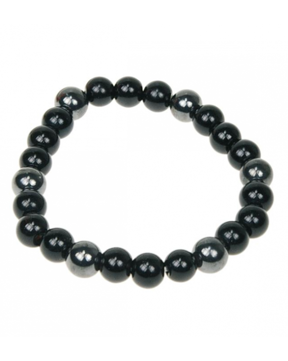 Bracelet Onyx et Hématite Perles rondes 8 mm