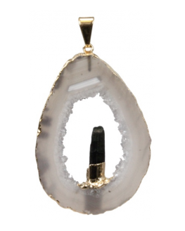 Pendentif Géode d'Agate avec pointe Tourmaline Noire Pendentif Géode d'Agate avec pointe Tourmaline Noire