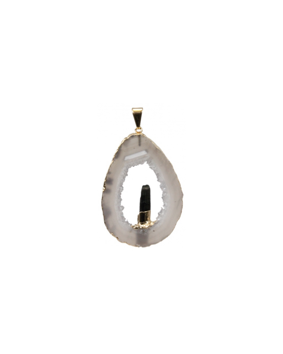 Pendentif Géode d'Agate avec pointe Tourmaline Noire Pendentif Géode d'Agate avec pointe Tourmaline Noire