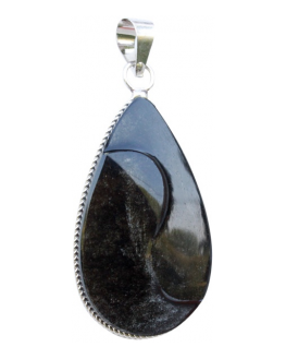 Pendentif - Obsidienne argentée - Goutte - Yin yang