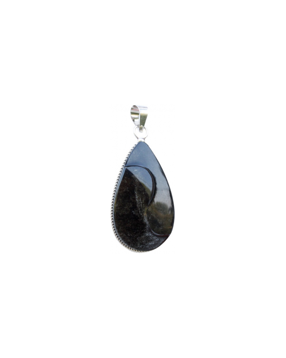 Pendentif - Obsidienne argentée - Goutte - Yin yang