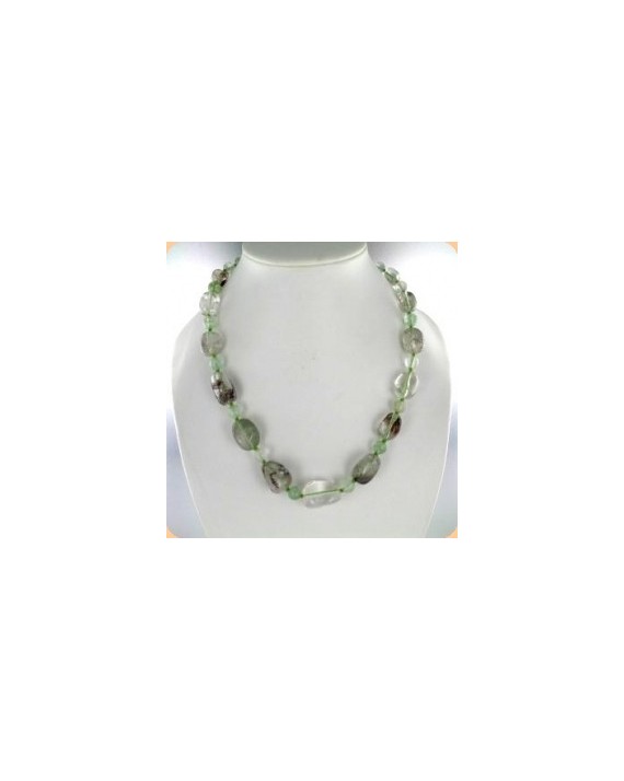 Collier Cristal fantôme vert pierres roulées 48cm Collier Cristal fantôme vert pierres roulées 48cm