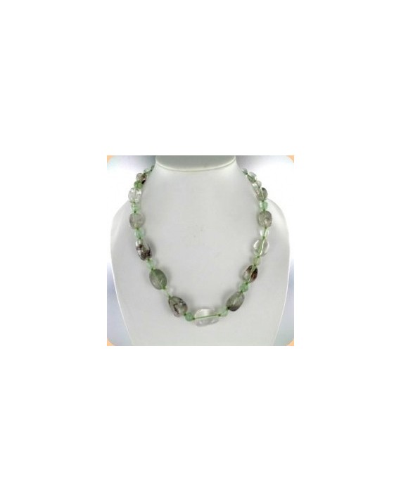 Collier Cristal fantôme vert pierres roulées 48cm