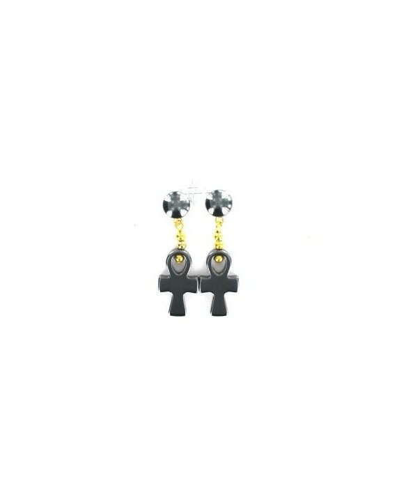 Boucles d'oreille - Hématite - Croix Boucles d'oreille - Hématite - Croix
